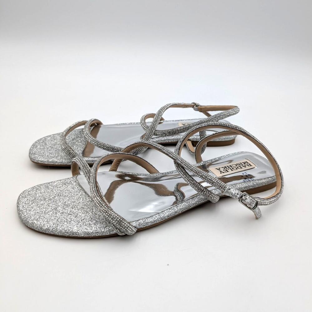 Badgley Mischka Collection Ivie Ankle Strap Sandals Womens Silver Sz US8M EU38.5